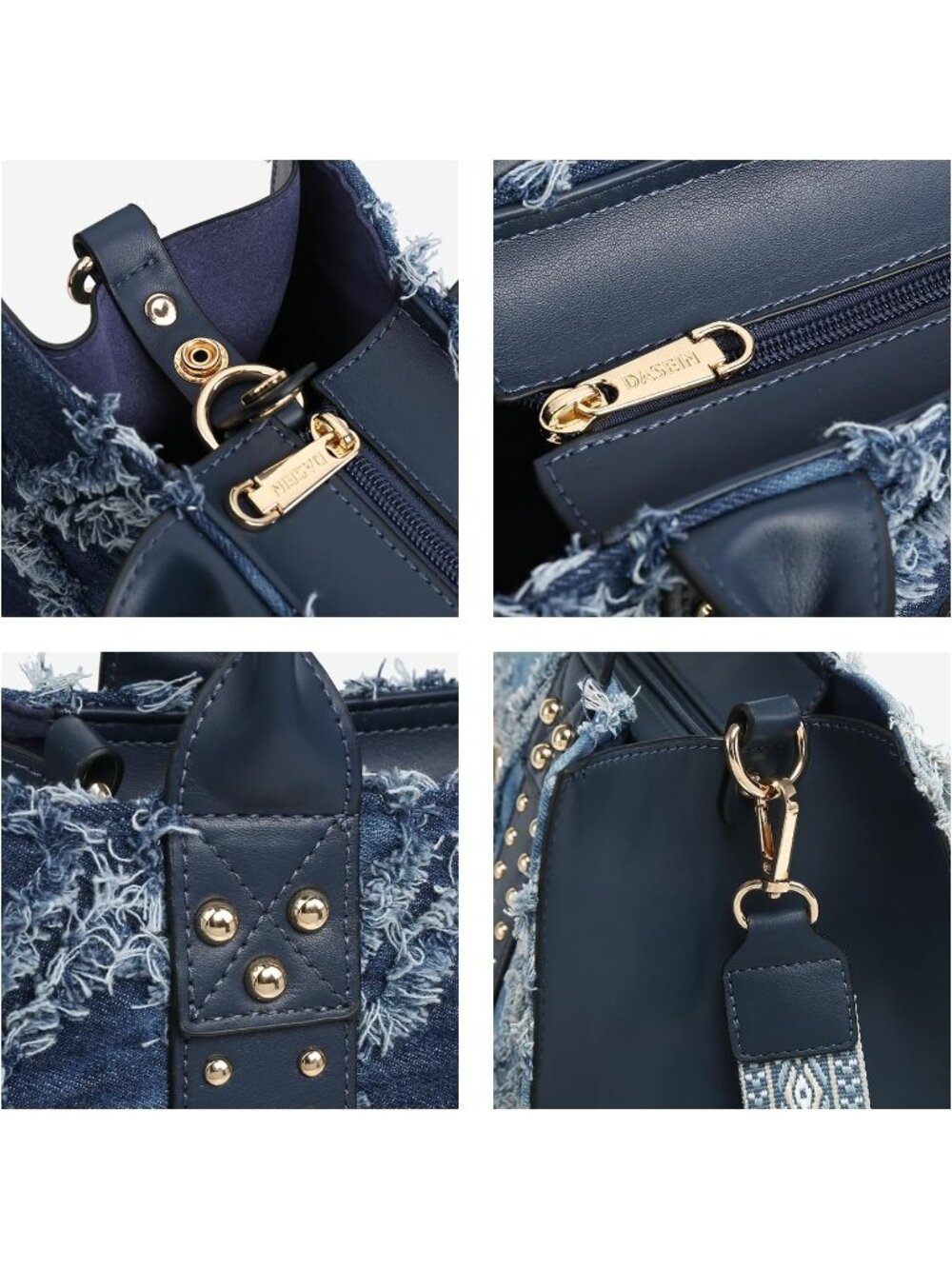 Women's Denim Blue Wallet Set Top Handle Satchel Shoulder 3pcs Hobo Handbag - Picture 4 of 6